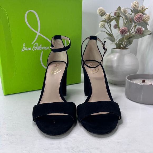 Sam Edelman Robyn Leather Ankle Strap Heel Black I3433L3002 Women 10.5M Tried On - Picture 2 of 11